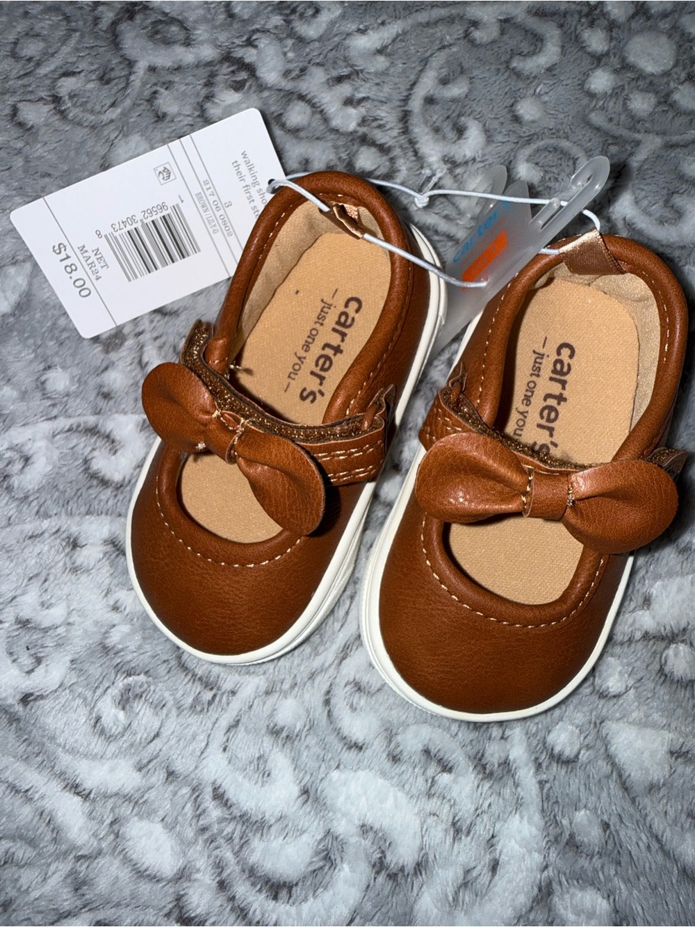 Carter's Brown Bow Mary Jane Baby Walker Shoes